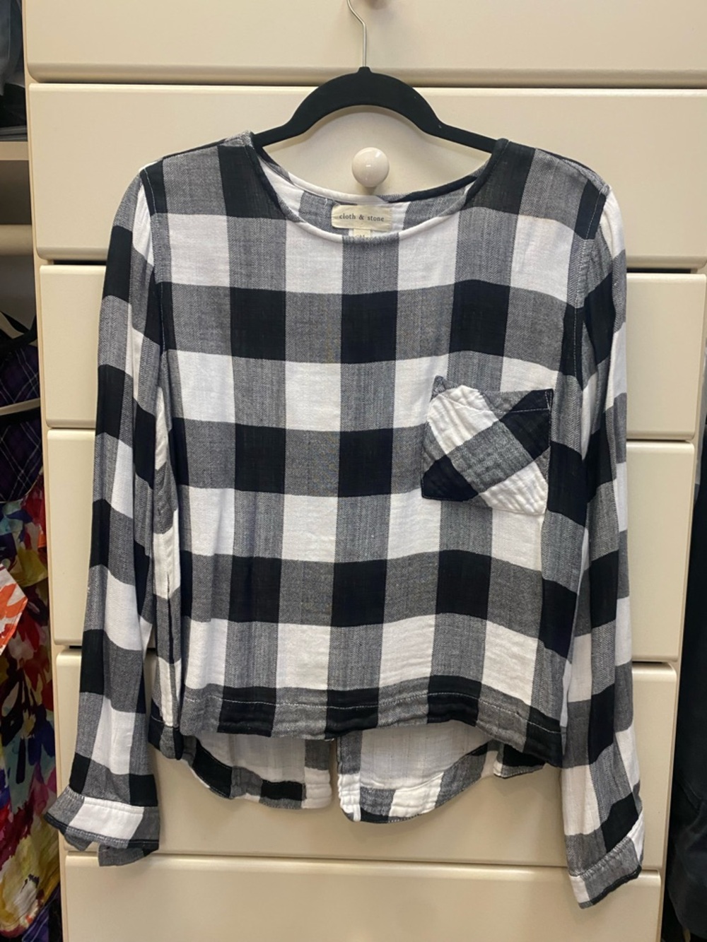 cloth & stone Black and White Buffalo Plaid Long Sleeve Top